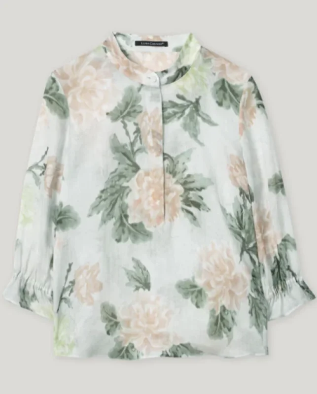 Ramie-Bluse FLOWER PRINT
