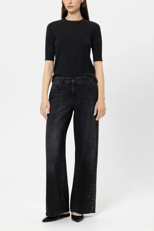 LUISA CERANO Jeans WIDELEG-BLACK-DENIM
