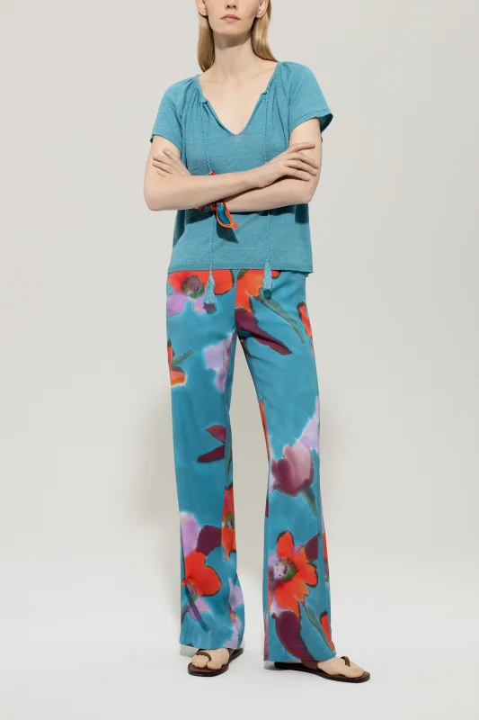 Wideleg-Hose HIBISKUS-PRINT