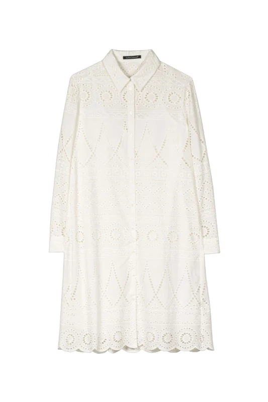 LUISA CERANO Kleid HEMDKLEID MIT LOCHSTICKEREI